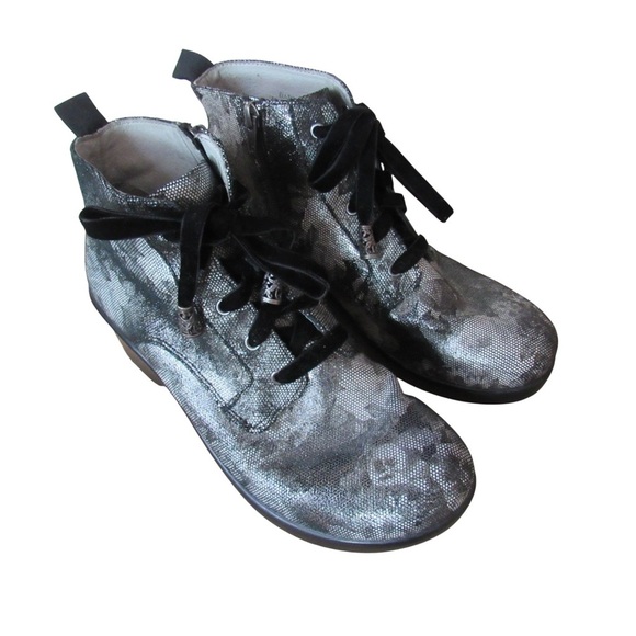 Alegria Eliza Elegance Ankle Boots 40 Black Floral Leather Velvet Laces Witchy - Picture 7 of 10